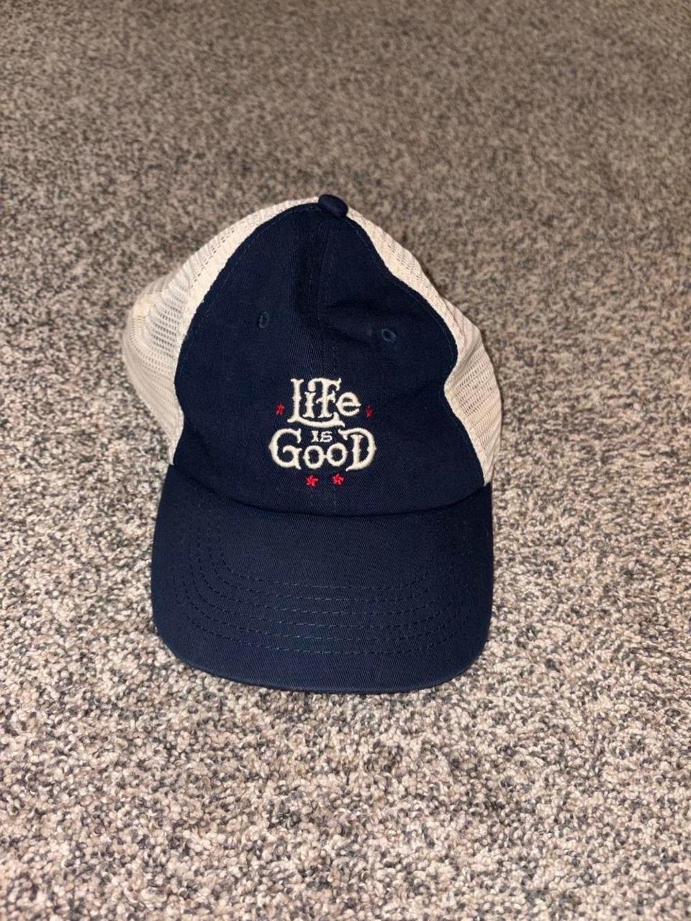 Life is Good blue hat with embroidered logo